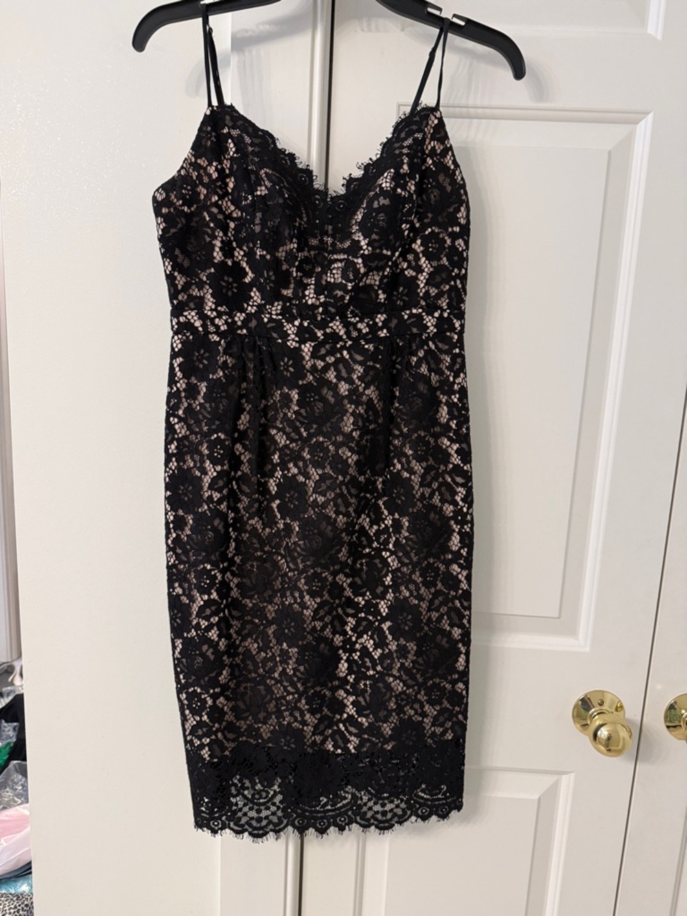 J. Crew Black Lace Over Nude-Blend Midi Dress